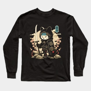 Japanese Samurai Cat Tattoo, Kawaii Ninja Cat Long Sleeve T-Shirt